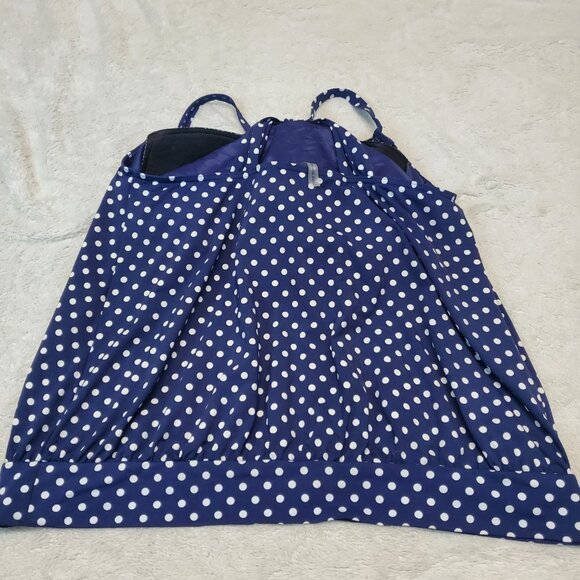 Lands End Blue White Polka Dot 2 Piece Swimsuit Blouson Tankini Bottom 16 18W - Picture 9 of 11